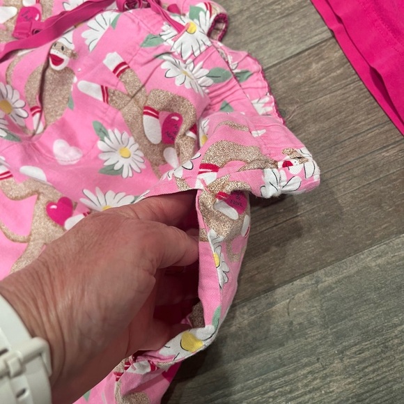 Nick & Nora Sock Monkey Daisy Heart Flannel Pajama Lounge Set Medium Pink - Picture 8 of 9